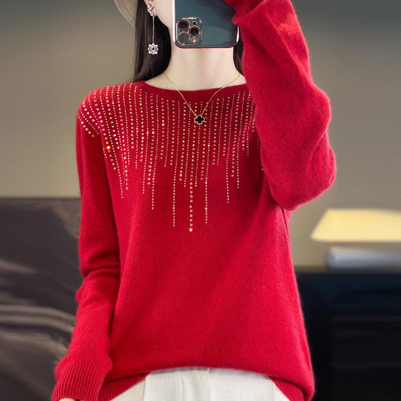 2024 Women's Zodiac Red Wool Sweater - Long Sleeve, Round Neck, Half High Neck