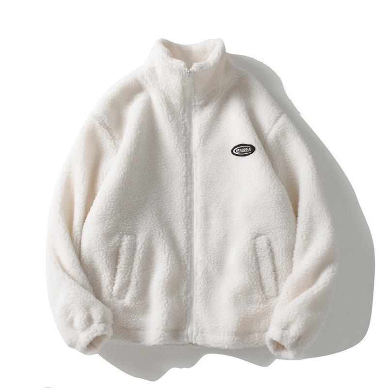 Korean Style Trendy Loose Lambswool Men's Casual Winter Jacket with Zipper