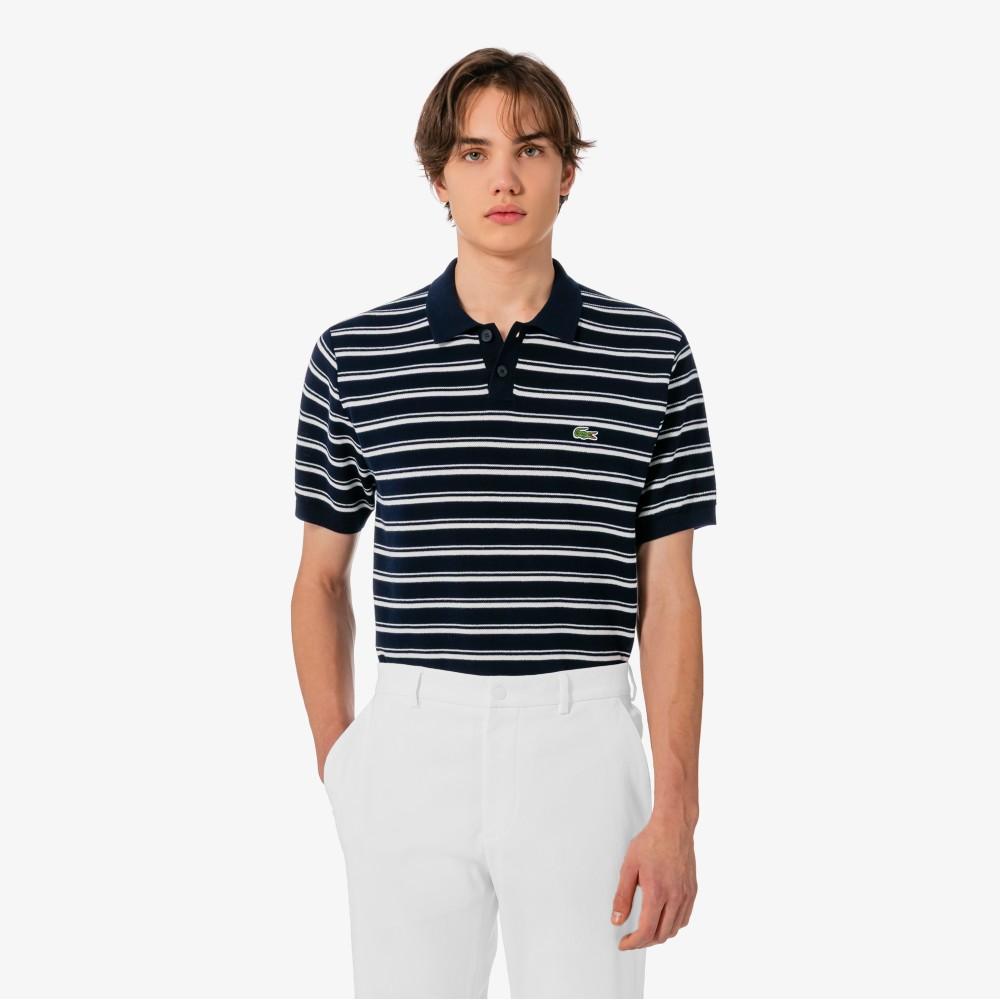 Lacoste Men's Multi Stripe Bouclé Mix Short Sleeve Sweater Polo Shirt PH578E-56G166