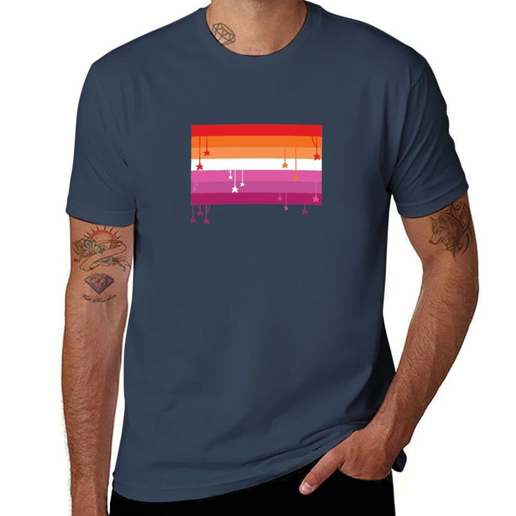 Starry Lesbian Flag Tshirt Athletic Fit Sports Short Sleeve Top