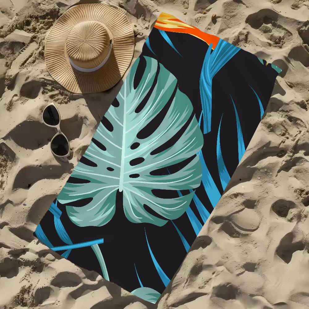 Tropisk Plante Mønster Print Mikrofiber Strandhåndklæde Absorberende Hurtigtørrende Blødt Yoga Svømning Ferie Bjergbestigning Håndklæde