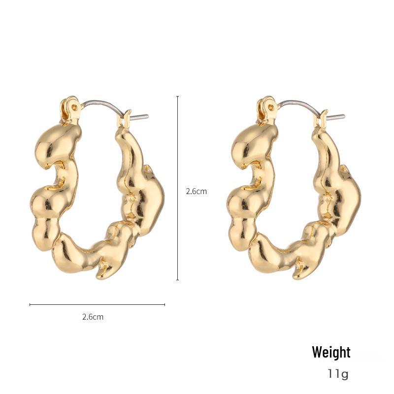 Kenjie INS. Irregular Gold Plated Metal Earrings for Women - European & American Fashion Studs