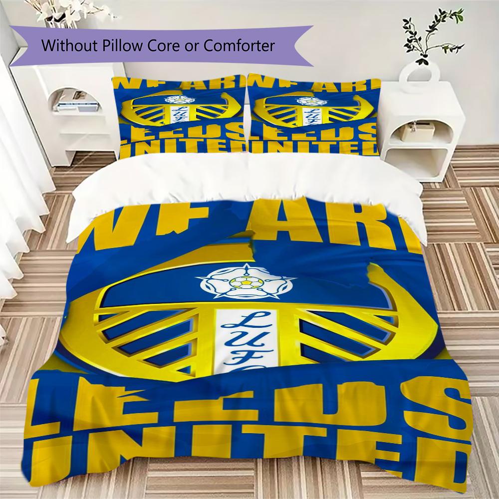Leeds United Vzorované povlečení Sada přikrývky Potah na přikrývku Povlak na polštář Domácí dekorace Dárek k narozeninám (1 * povlak na peřinu + 2 * povlak na polštář bez jádra)66
