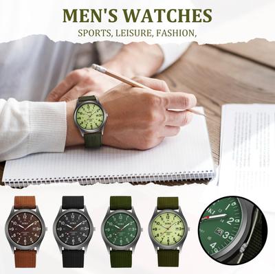 Nylon Strap Wrist Watch Men's Military Sport Watch Analog Quartz Fashion Waterproof Watch With Date Sub Window