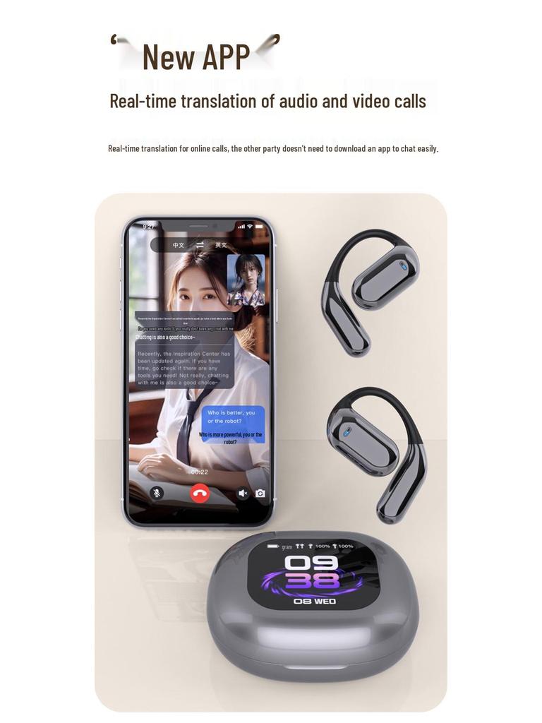 Popular Bluetooth Smart AI Open-Ear Sport Headphones with LCD Color Screen