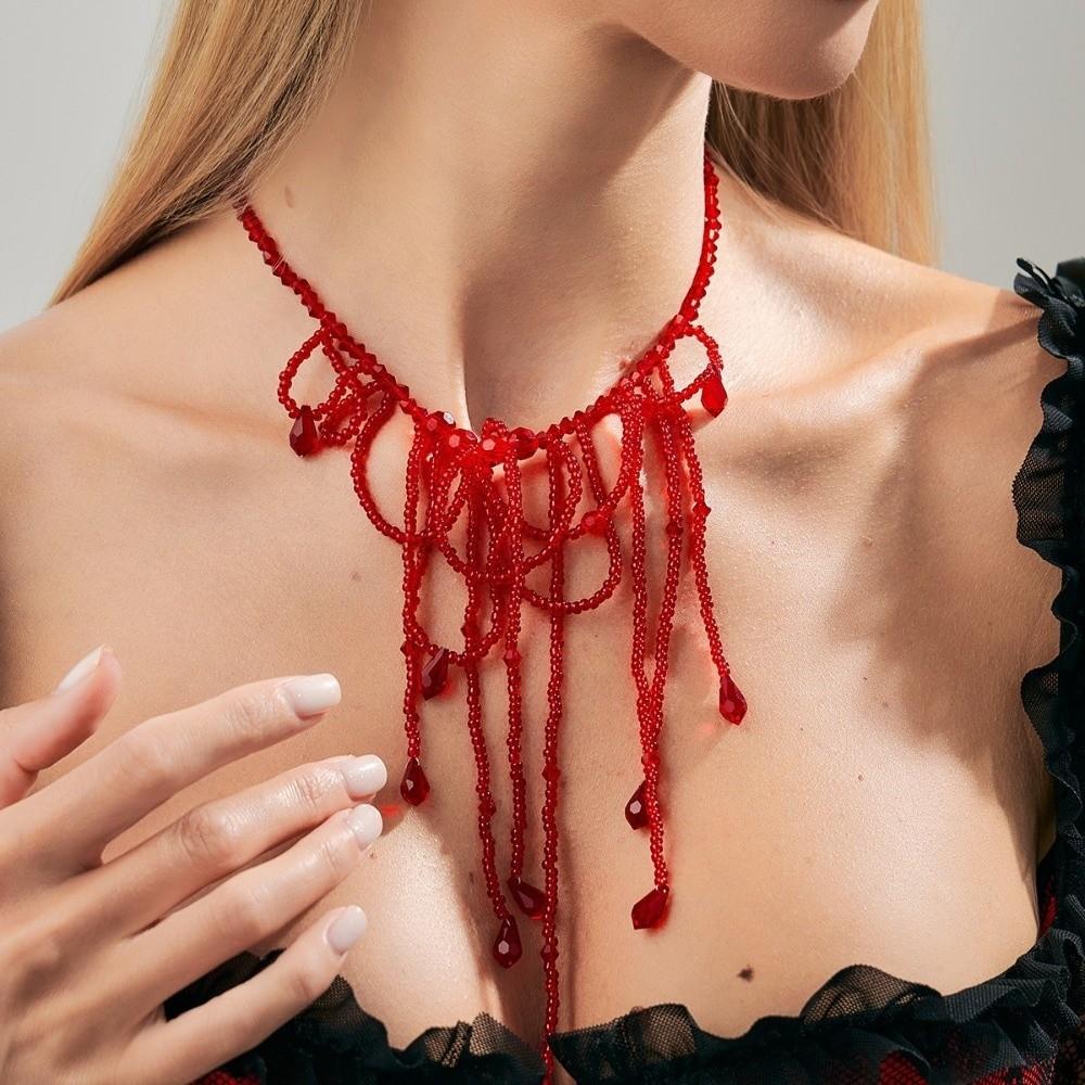 Red Halloween Choker Tassel Gothic Jewelry Retro Blood Drop Necklace  Party