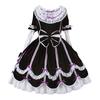 Fashion Women Vintage Gothic Bow Lace Flounce Long Sleeve Patchwork Dress