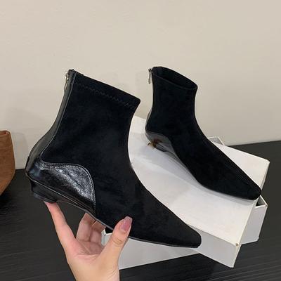 Fashion Female Pointed Toe Footwear Ladies Ankle Modern Boots With Low Heel Shoes Fashion Flock Women Short Boots Zippers Shoes Lady