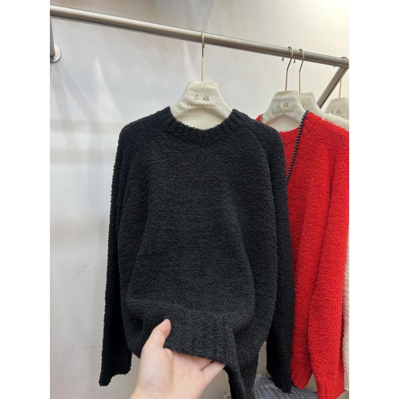 Retro lazy style high-end loose pullover sweater women's autumn and winter new thickened soft waxy knitted sweater top