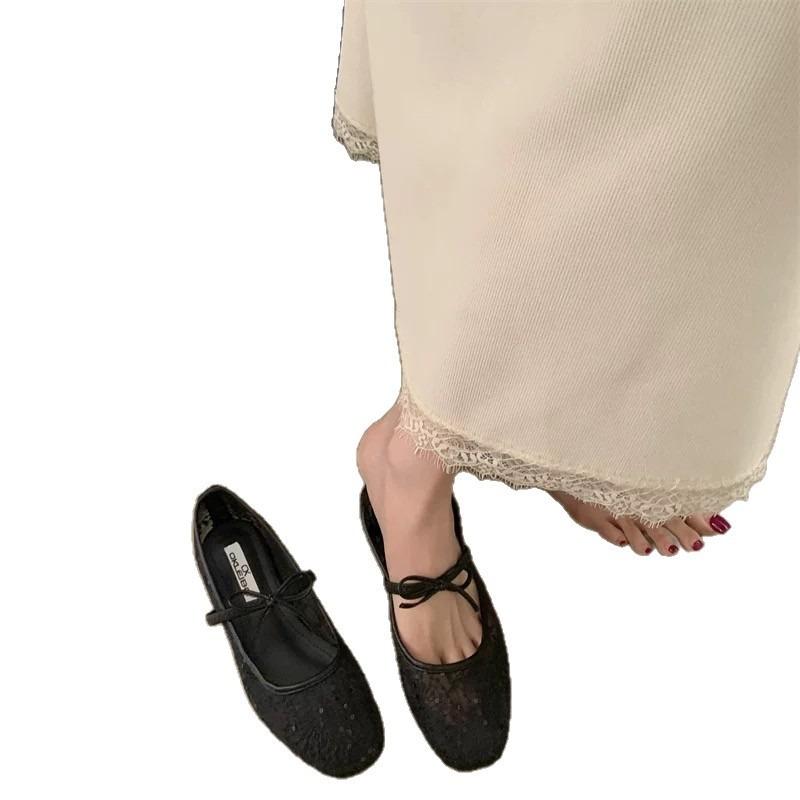 Fashion 2025 Spring Summer Lace Bow Women Mary Jane Shoes Fashion Slip On Comfort Street Style Soft Sole Female Dress Ballet Flats Shoes