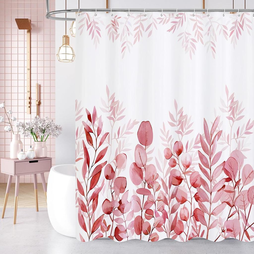 Purple Eucalyptus Shower Curtain, Plant Leaves Fabric Cloth Shower Curtains for Rustic Vintage Bathroom Decor