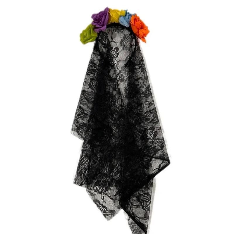 

2 шт. Черная вуаль Хэллоуин Роза Цветок Повязка на голову Костюм Косплей Свадьба Мексиканская Роза Цветок Корона Повязка на голову День Мертвых Вечеринка 2pcs