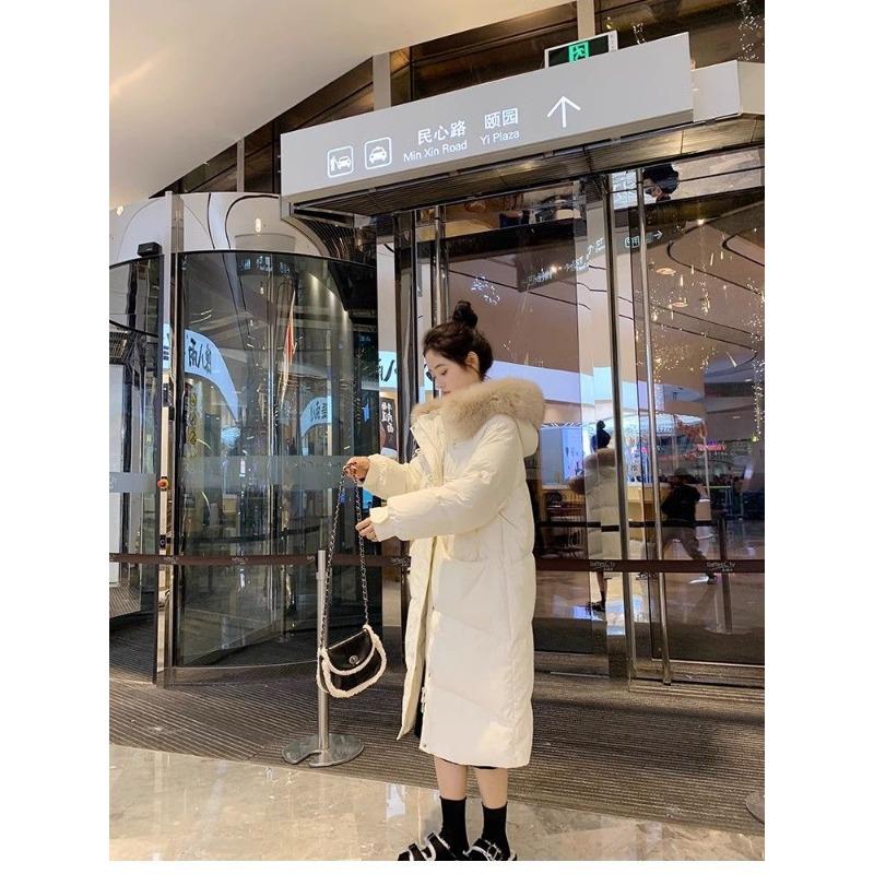 Long Over-the-knee Hooded Down Cotton Coat for Women Winter Big Fur Collar Thick Cotton Coat Trend Parkas Jackets