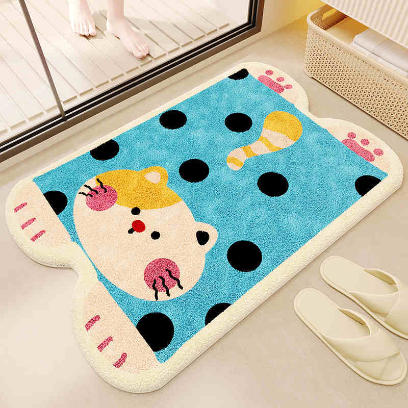 Cartoon Imitation Cashmere Floor Mat, Household Bathroom Absorbent and Dirt Resistant Door Mat, Toilet Bathroom Carpet