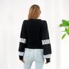 Women S V Neck Lantern Sleeve Contrast Color Short Cardigan Sweater Coat