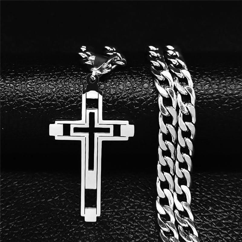 Cross Stainless Steel Choker Necklace for Man Gold Color Men's Chain Necklace Jewelry Corrente Masculina N1173S02