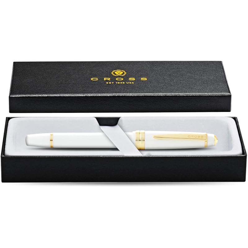 Cross Bailey Light Refillable Rollerball Pen Presented In a Everyday Gift Box - Medium Point, Black Ink, Polished White