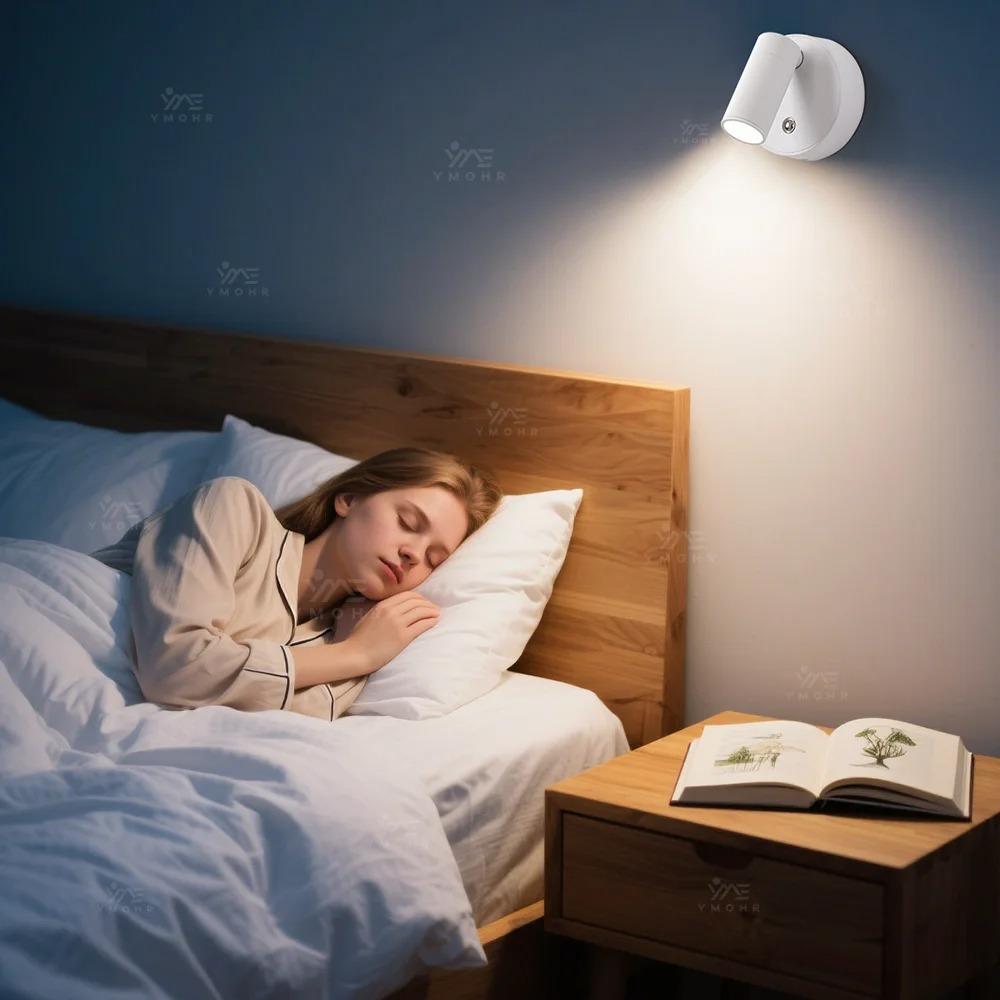 Intelligent Wall Light LED Table Lamp Touch 3-Color Dimmable 350° Rotatable USB Rechargeable Bedroom Bedside Night Light