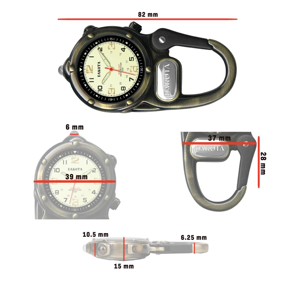 Dakota Mini Clip Microlight Clip Watch Carabiner Watch Lighted Watch Unisex Outdoor Gift Fishing Hunting Outdoor Tactical Watch with LED Light Watch