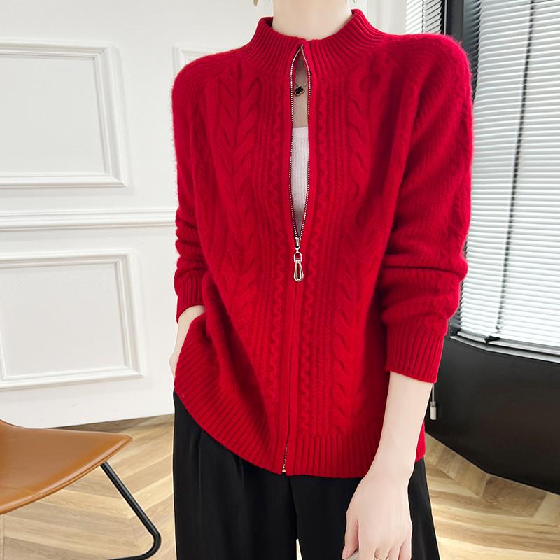 Женский кашемировый кардиган Qinghe Cashmere 30% кашемира 70% шерсти Осенне-зимний кашемировый кардиган Утепленный Мягкий Теплый XXL красный
