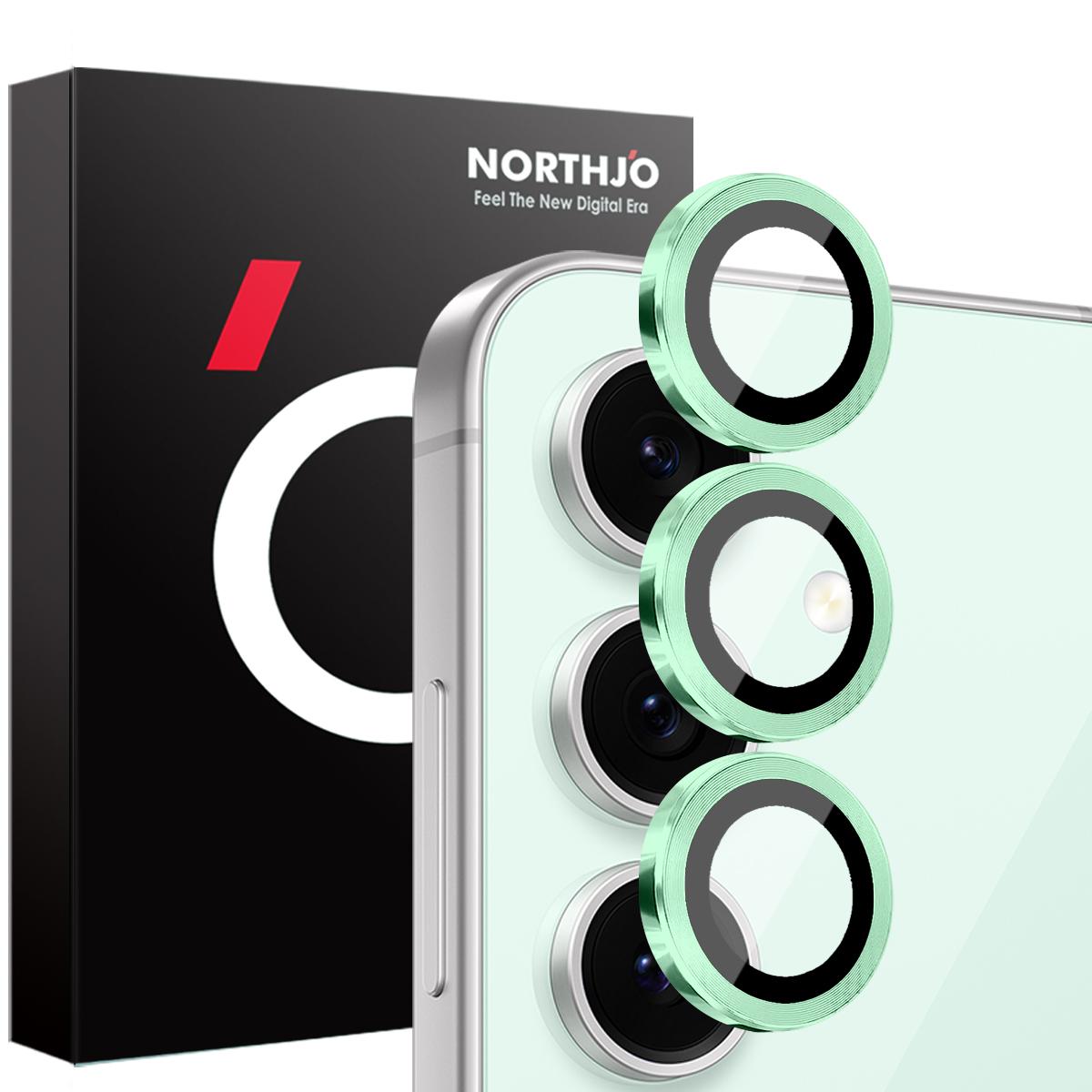 

NORTHJO 1 Set For Samsung Galaxy S24 FE Camera Lens Flim+Tempered Glass+Metal Ring Lens Protector Green