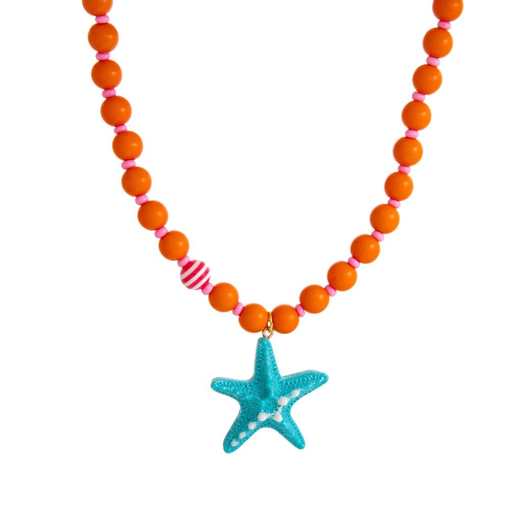 European-American Summer Ocean Necklace: Shell, Crab, Fish, Starfish Stone Pendant & Colorful Beaded Chain for Women