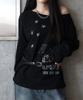 DEFYCLUBROBBERS Flight 666 Boat Neck One Shoulder Long Sleeve Black