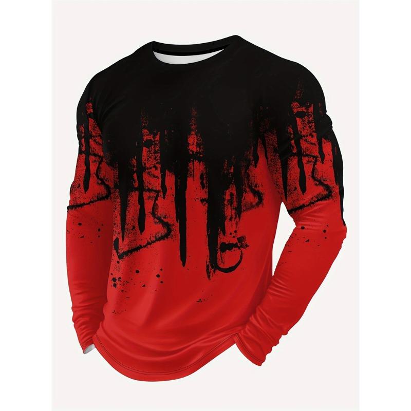 Men's 3D Flame Printed Long Sleeve Crew Neck T-Shirt Knitted Fabric Men Spring Autumn Street Style Long Sleeve Men Clothing