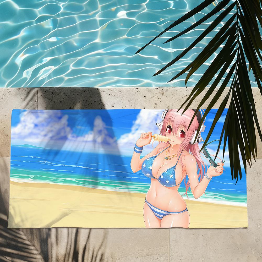 Cute Super Sonico Towel Quick Drying Beach Towels Are Suitable For Swimming Pools Camping Yoga And The Gym