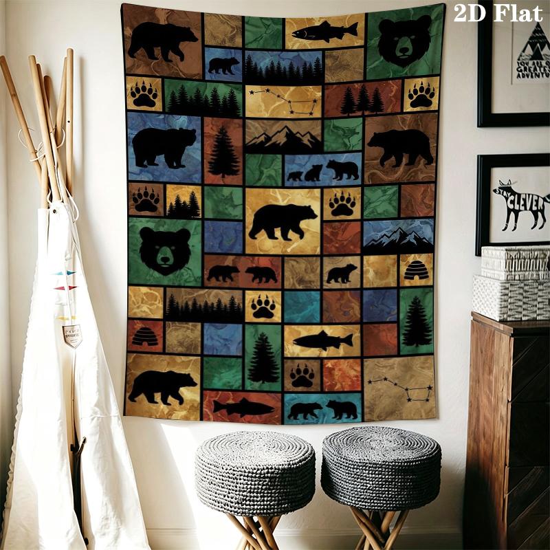 Bear and Panda Wall Tapestry Aesthetic Wall Hanging Printed Fabric Blanket Decorative Tapestries for Bedroom Living Room Home Decor