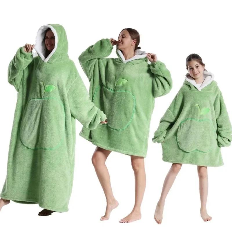 

Супер длинное фланелевое одеяло Apple с рукавами зимние толстовки с капюшоном толстовка женская мужская пуловер флис гигантское одеяло для телевизора большой размер новый 75cm