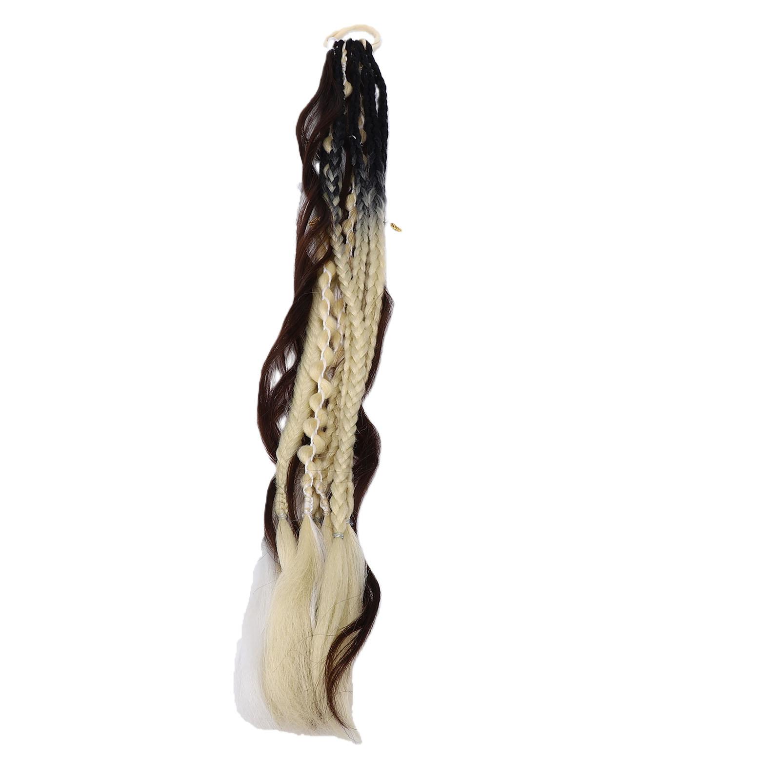 Braided Ponytail Extension with Hair Tie Beads 23.62 Inch Long Braided Ponytail Extension for Festival Cosplay White