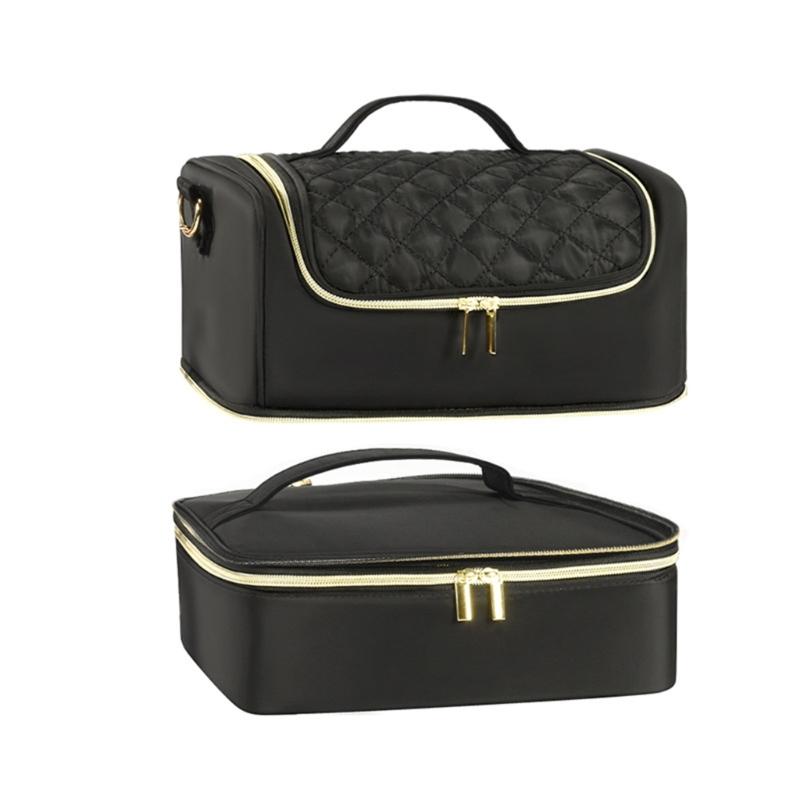 Portable Nail Varnish Organizers Bag Double Handles Adjustable Strap Waterproof Polyester Makeup Storage Case 30x22x25cm