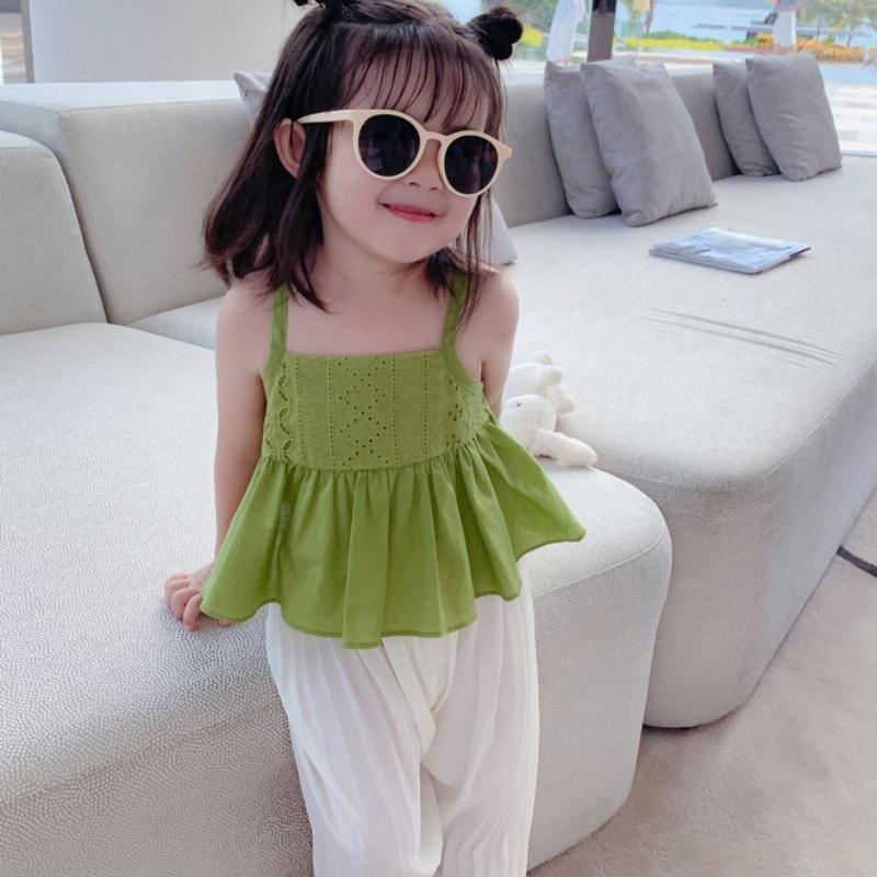 Girls Summer Solid Color Comfortable Breathable Halter Belt Blouse