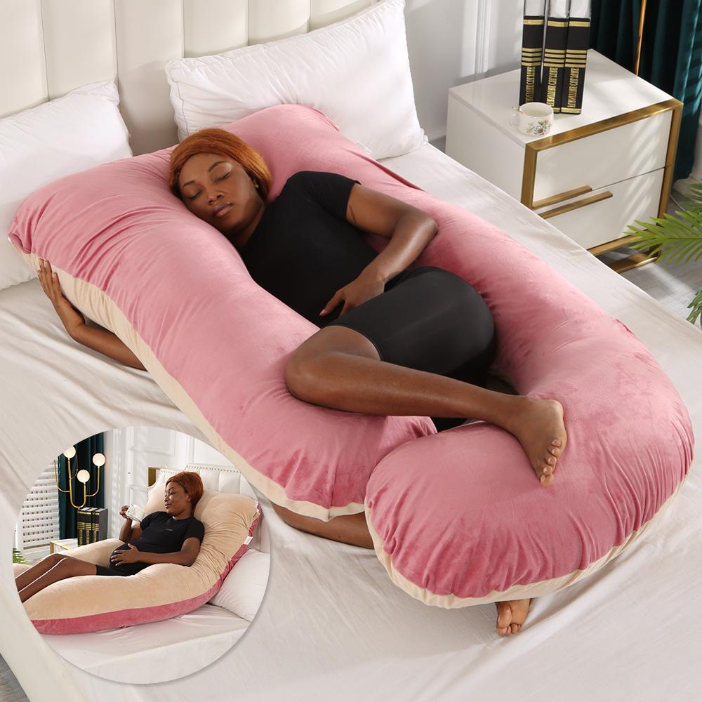 Crystal Velvet J-shaped Pregnancy Pillow Nursing Pillow Pregnant Woman Belly Support Pillow Side Sleeping Pillow Waist Pillow