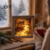 Winter Snow Scene Decoration Christmas Sea Glass Shadow Box Night Light, 3D Wooden Seasonal Shelf Display Art Frame with LED Warm Glow, Landscape