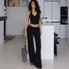 Akiyo Studio European and American Elastic Slimming Drape Micro Loose Flared Knitted Casual Pants Women Black Trousers