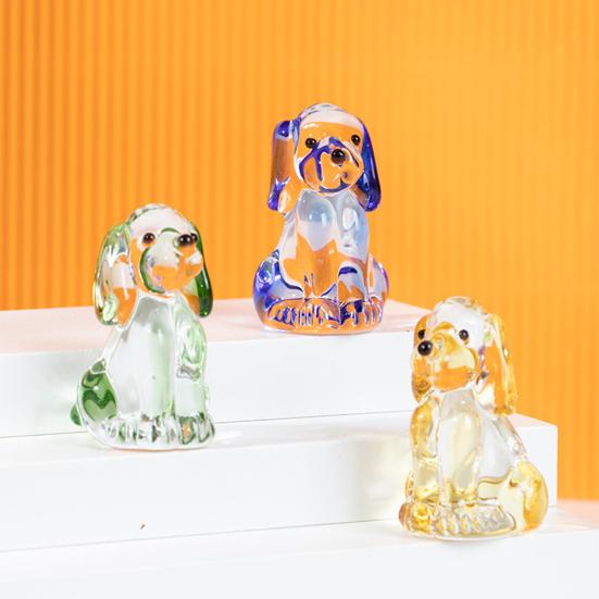 Hand Blown Mini Glass Dog Figurine Handmade Faux Crystal Cute Dog Statue Collectible Animal Ornament for Home Decor Pet Lover Gifts