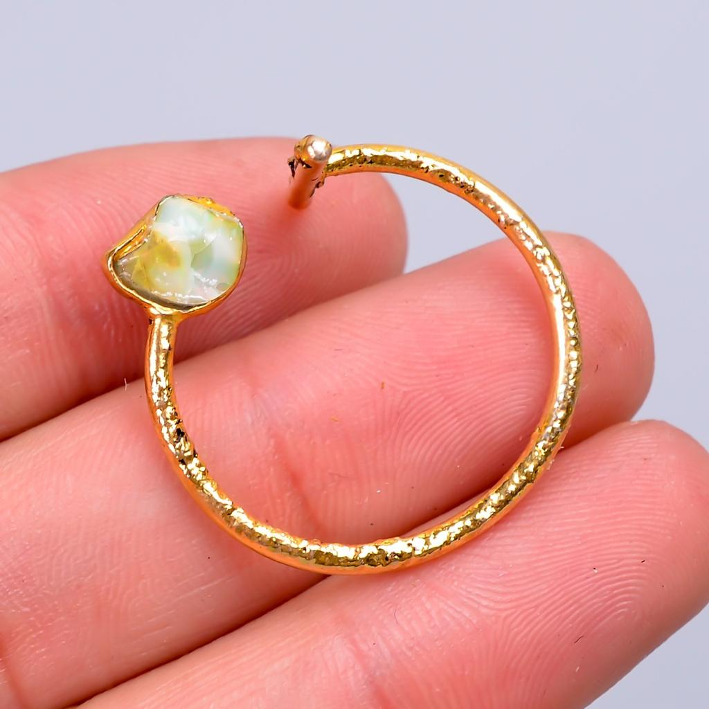 Ethiopian Opal Stone Gold Plated New Electroformed Elegant Eternity Ring Jewelry V-61