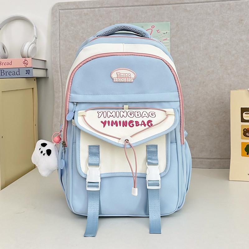 Cute Color Blocked Letter Printed Student Leisure Backpack With Pendant Plush