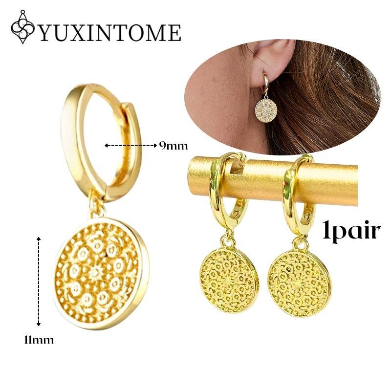 YUXINTOME 925 Silver Ear Needle Zircon Hoop gold Earrings For Women Square Plate Pendant Cutout Heart Earrings Fashion Jewelry