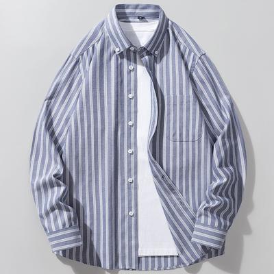 Men Striped Oxford Long Sleeve Business Casual Daily Shirt