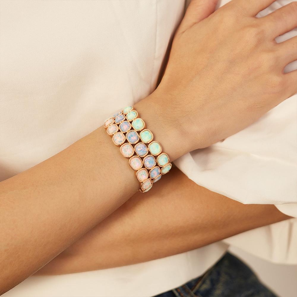 New Design Colorful 12mm Rhinestone Women Bracelet Enamel Gold Color Beads Boho Elastic Bangle