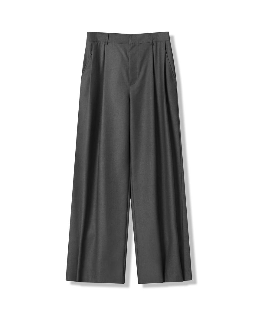 AVANDRESS Classic Double-Pleat Wide Slacks Charcoal