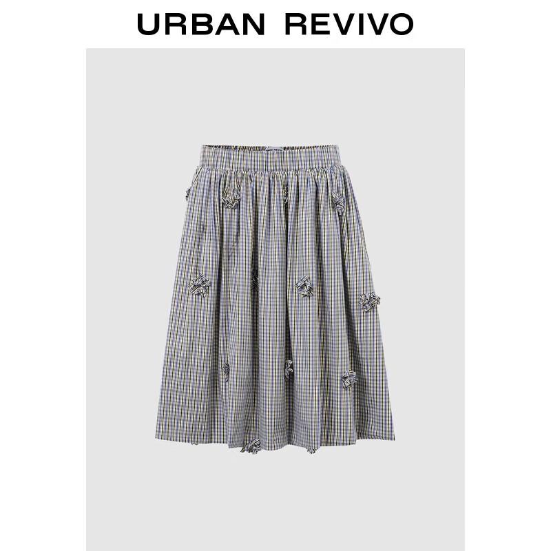 UR 2025 Autumn Women s Plaid Elastic Waist Midi Skirt M