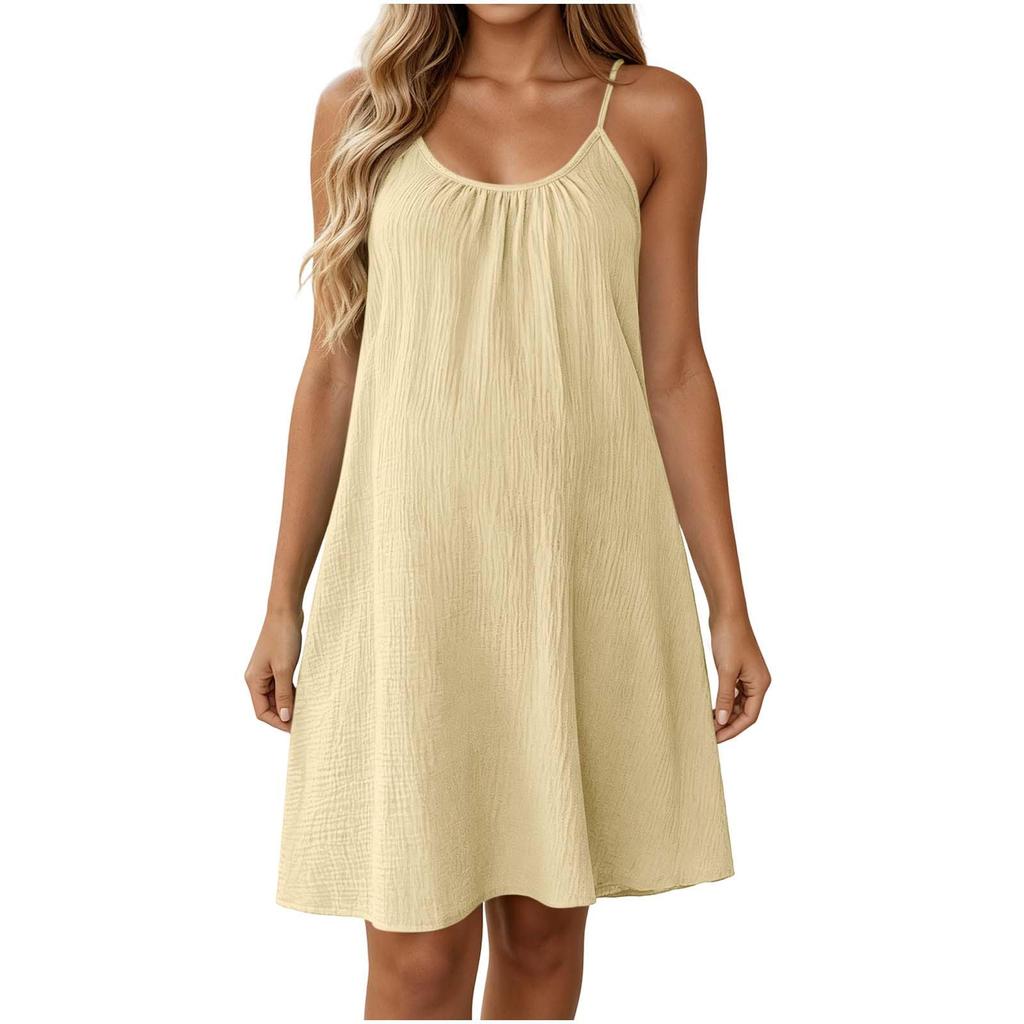 Women's Sleeveless Midi Summer Dress In Cotton Linen, Elegant Casual with Multiple Colors