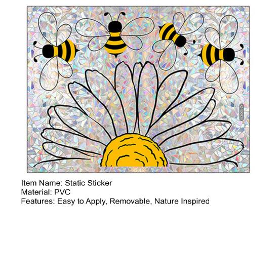 Floral Window Cling Bees And Flower Static Sticker Removable Rainbow