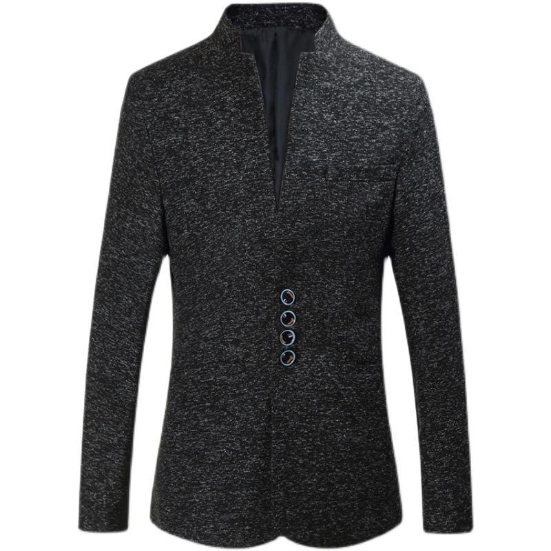 Herren Schlanke Passform Stehkragen Mehrknöpfig Lässiger Blazer Anzugjacke