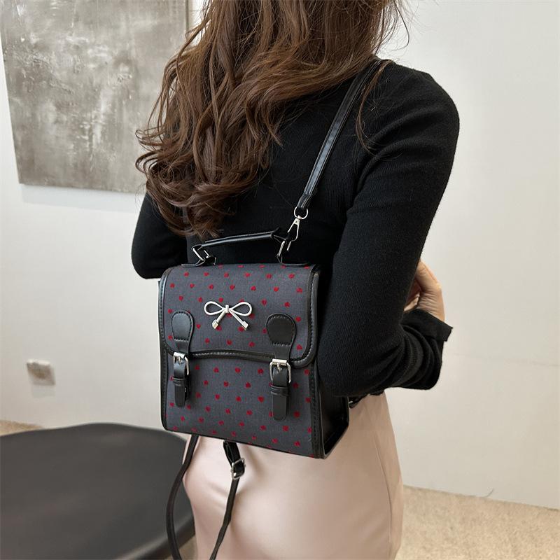 Summer Leisure Love Travel Portable 2025 New College Wind Polka Dot Bow Backpack Women