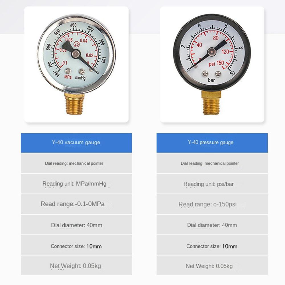 -0.1~0 MPa Vacuum Pressure Gauge 1/8 Inch NPT 0-150psi Pressure Gauge for Air Pump Oil Water Separator Filter Pneumatic Tools